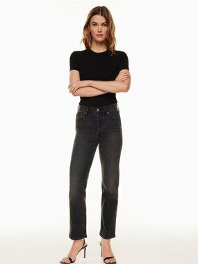 Aritzia Denim Forum The Arlo High Rise Straight Jeans‎ Charcoal Black sz 28/28L